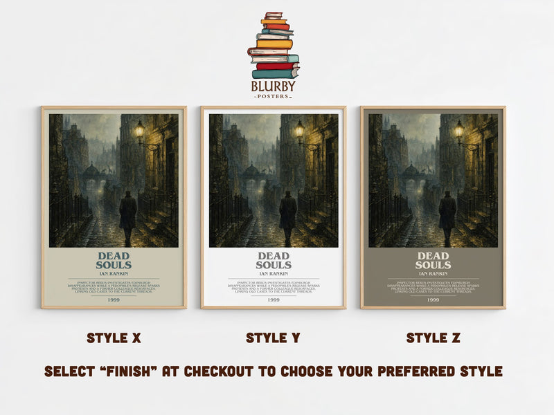 Dead Souls bookish print in frame leaning in hallway – crime wall art