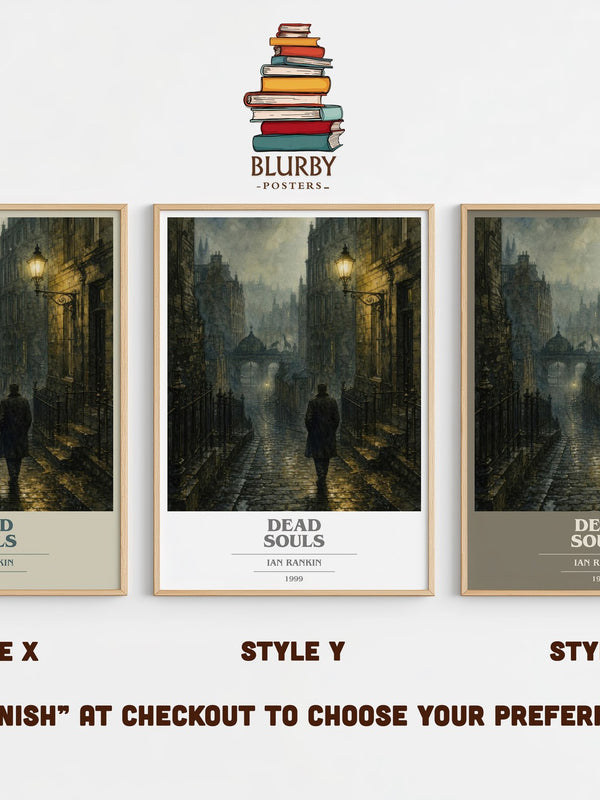 Dead Souls book cover print in frame leaning in hallway – crime wall art