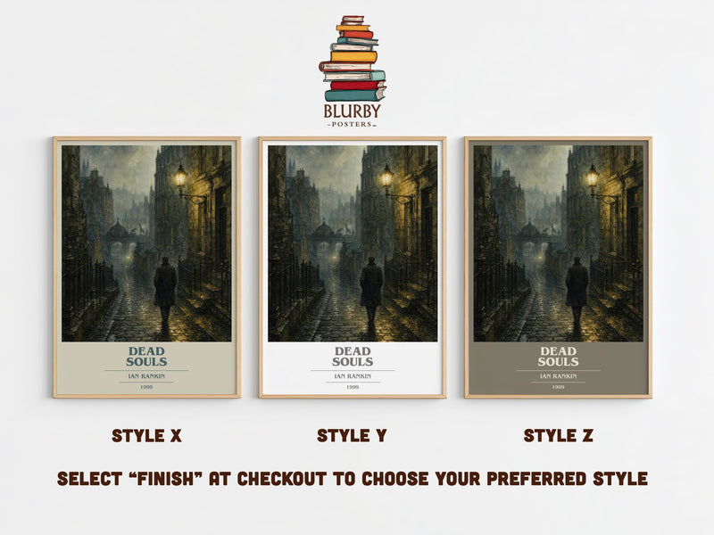 Dead Souls book cover print in frame leaning in hallway – crime wall art
