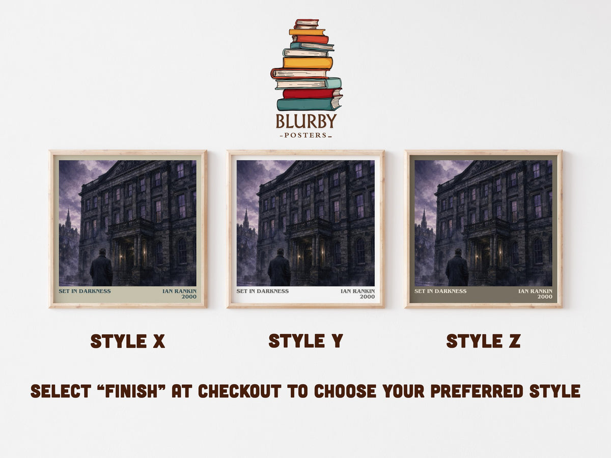 Set in Darkness literary print in frame leaning in hallway – crime wall art (mockup)