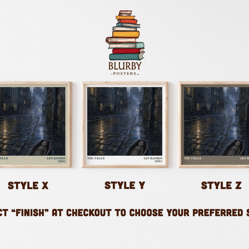 The Falls literary print in frame leaning in hallway – crime wall art