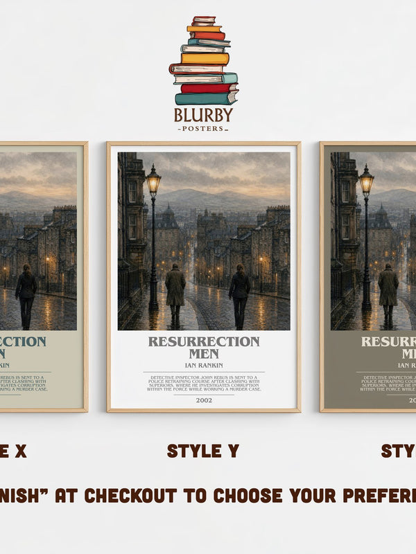 Resurrection Men bookish print in frame leaning in hallway – crime wall art