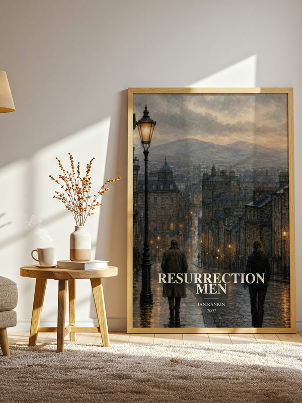 Resurrection Men watercolour print in frame leaning in hallway – crime wall art