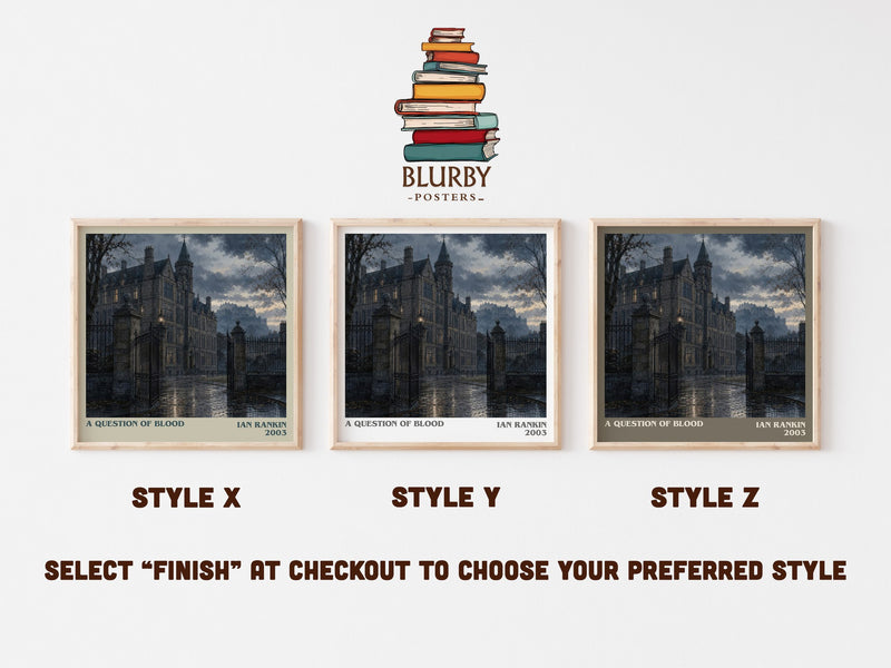 A Question of Blood literary print in frame leaning in hallway – crime wall art