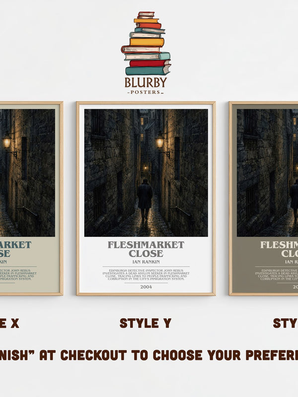 Fleshmarket Close bookish print in frame leaning in hallway – crime wall art