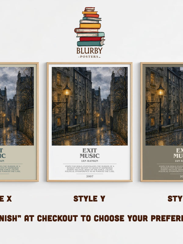 Exit Music bookish print in frame leaning in hallway – crime wall art