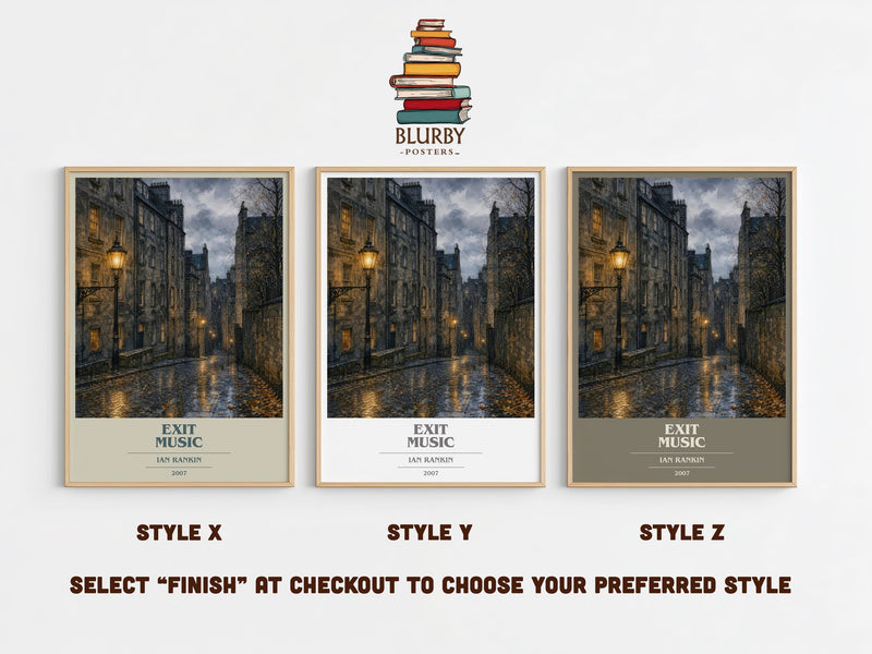 Exit Music book cover print in frame leaning in hallway – crime wall art
