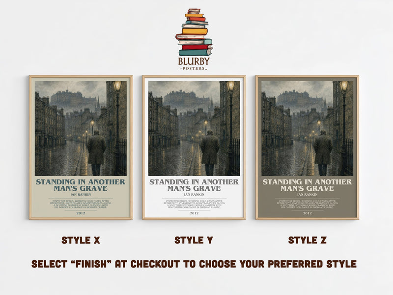 Standing in Another Man's Grave bookish print in frame leaning in hallway – crime wall art