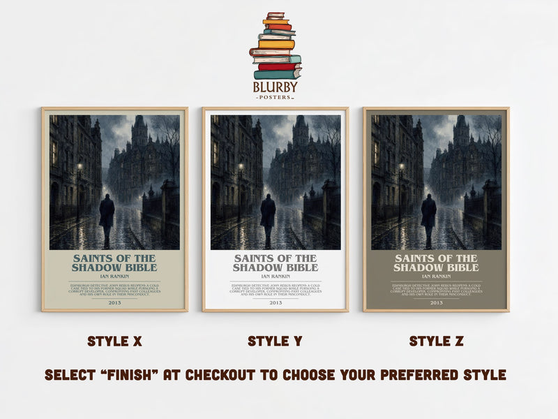 Saints of the Shadow Bible bookish print in frame leaning in hallway – crime wall art
