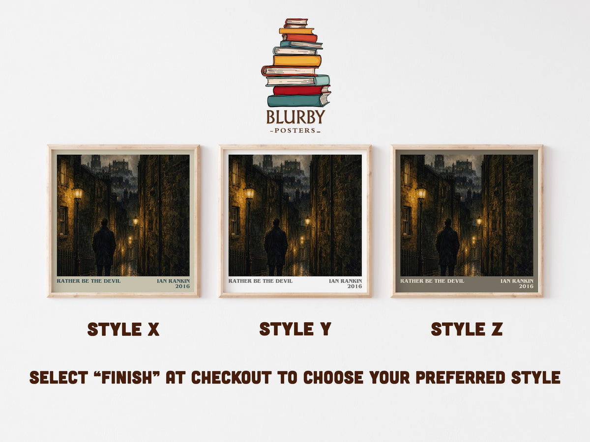 Rather Be the Devil literary print in frame leaning in hallway – crime wall art (mockup)