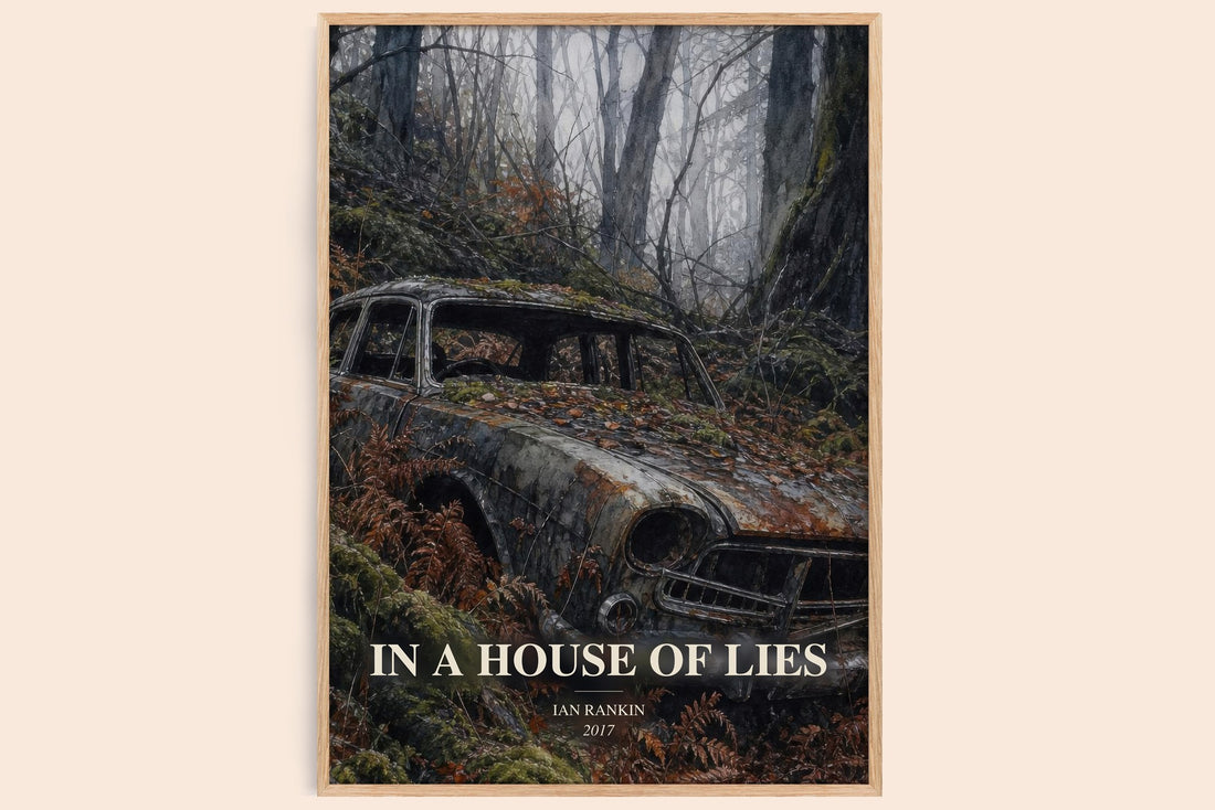 In a House of Lies watercolour book poster by Ian Rankin – framed literary art print