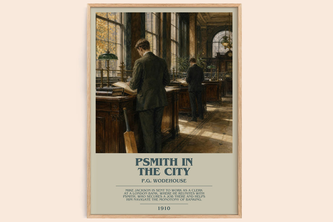Psmith in the City bookish book poster by P.G. Wodehouse – framed literary art print