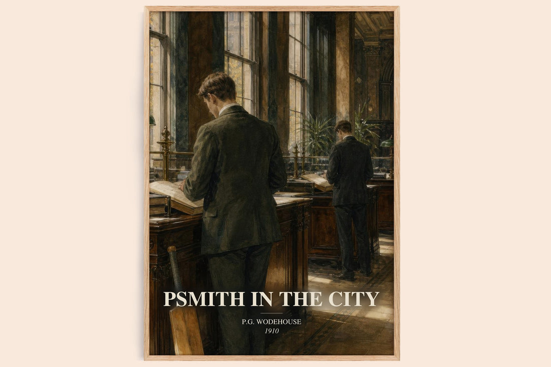 Psmith in the City watercolour book poster by P.G. Wodehouse – framed literary art print