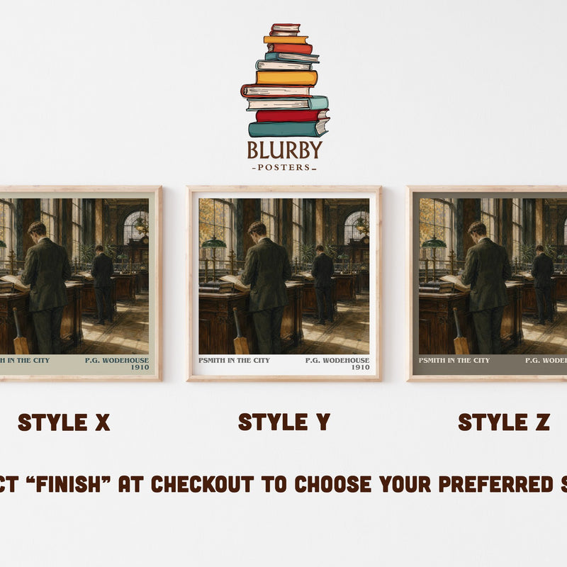Psmith in the City literary print in frame leaning in hallway – satire wall art