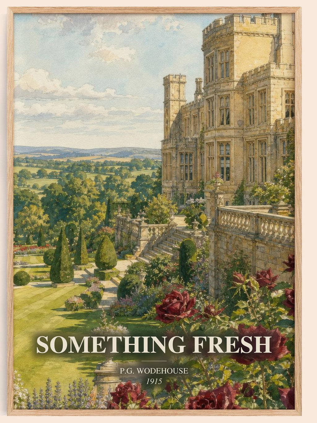 Something Fresh watercolour book poster by P.G. Wodehouse – framed literary art print