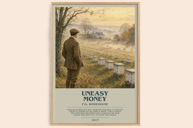 Uneasy Money bookish book poster by P.G. Wodehouse – framed literary art print