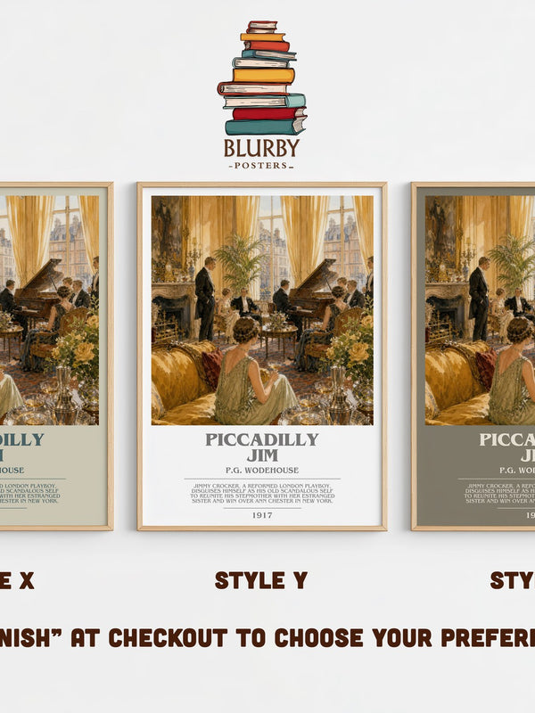 Piccadilly Jim bookish print in frame leaning in hallway – satire wall art