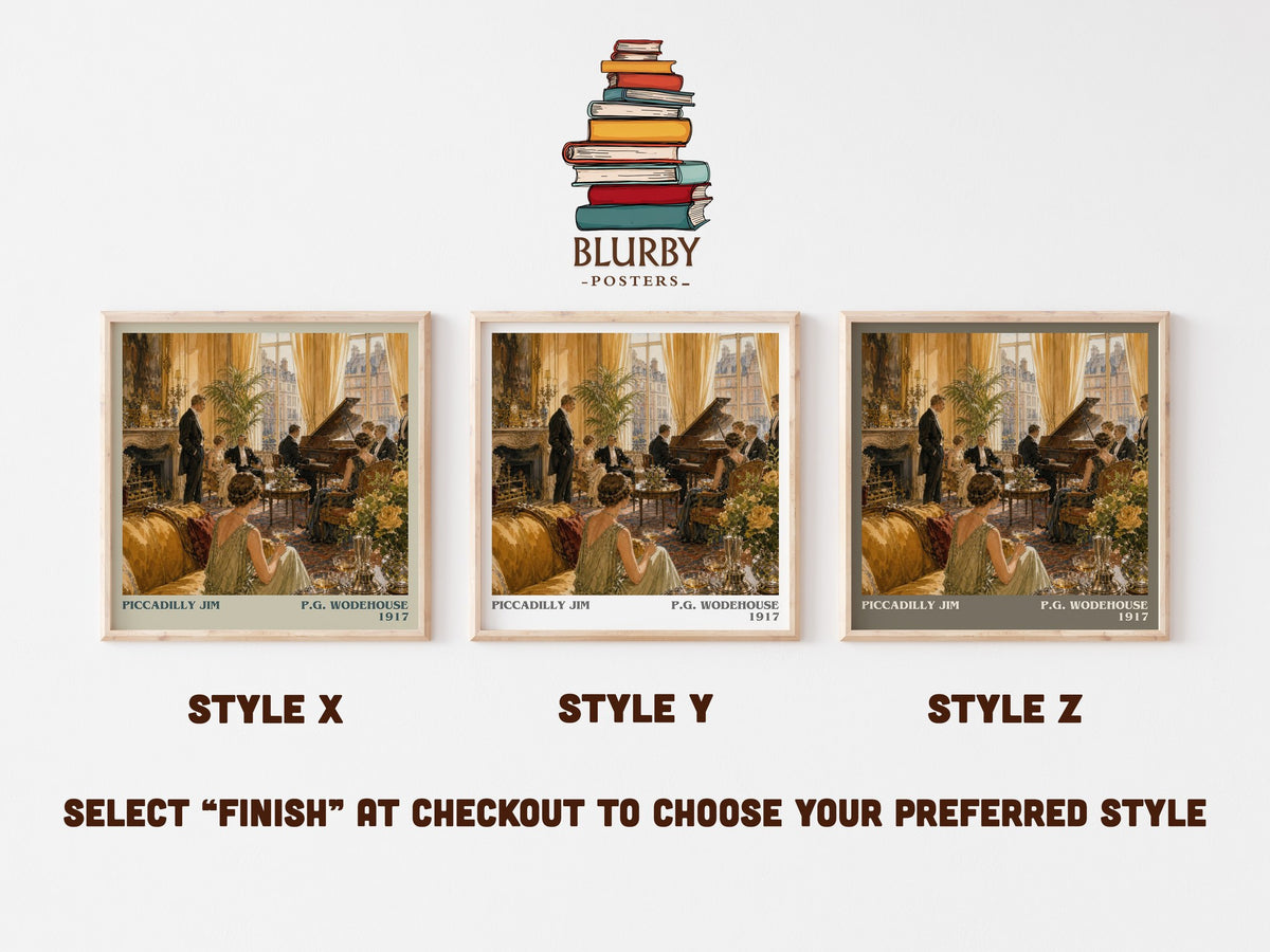 Piccadilly Jim literary print in frame leaning in hallway – satire wall art (mockup)