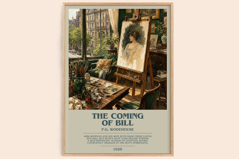 The Coming of Bill bookish book poster by P.G. Wodehouse – framed literary art print