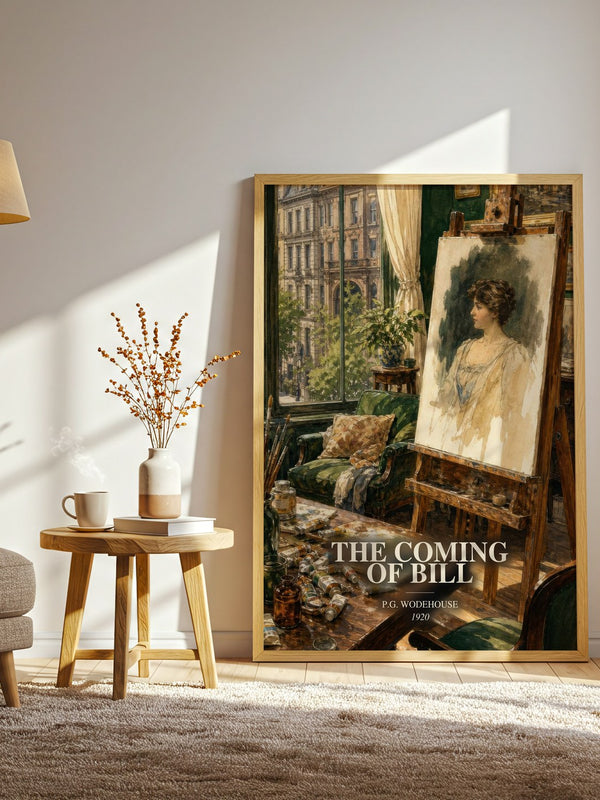 The Coming of Bill watercolour print in frame leaning in hallway – classic literature wall art