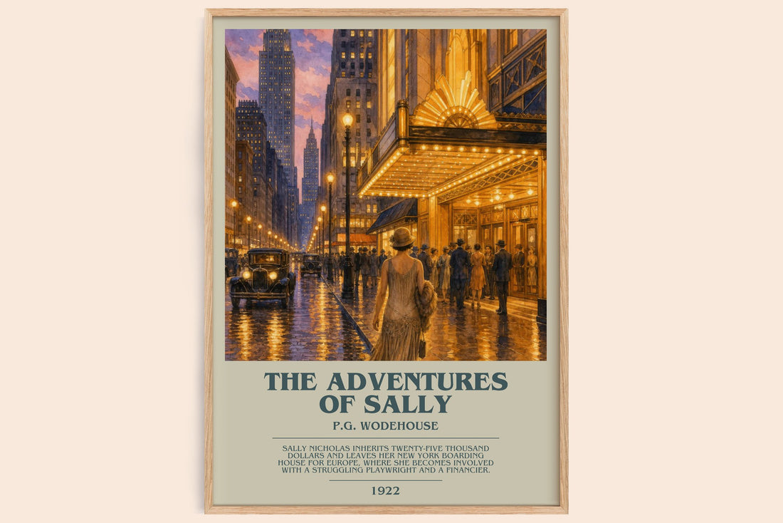 The Adventures of Sally bookish book poster by P.G. Wodehouse – framed literary art print