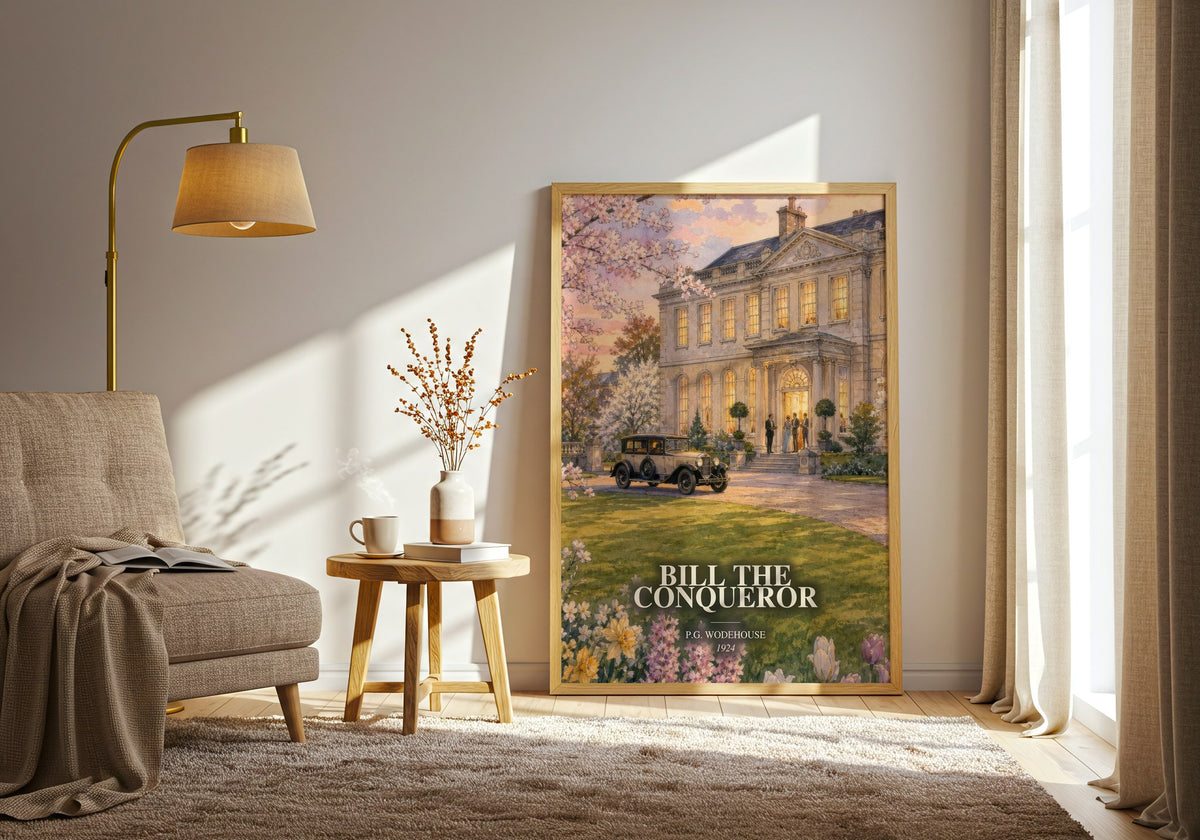 Bill the Conqueror watercolour print in frame leaning in hallway – romance wall art (mockup)