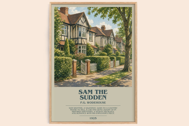 Sam the Sudden bookish book poster by P.G. Wodehouse – framed literary art print