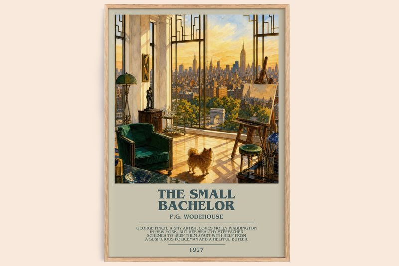 The Small Bachelor bookish book poster by P.G. Wodehouse – framed literary art print