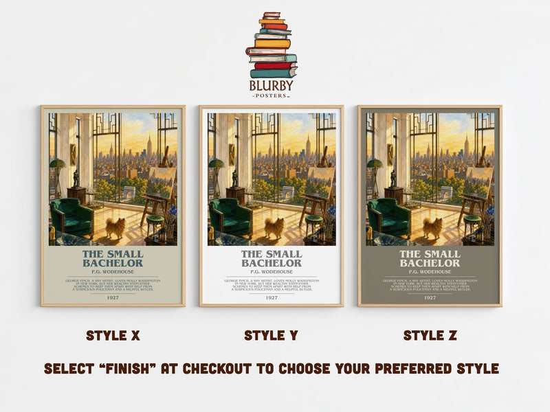 The Small Bachelor bookish print in frame leaning in hallway – satire wall art