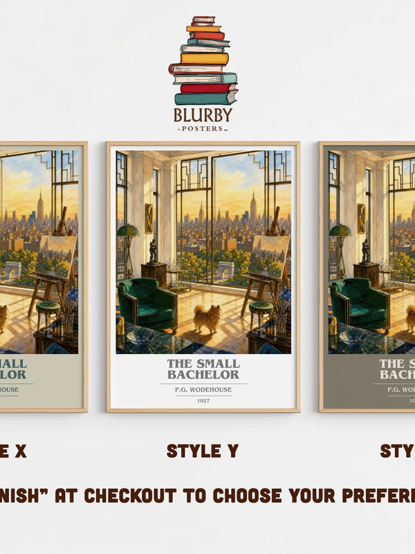 The Small Bachelor book cover print in frame leaning in hallway – satire wall art