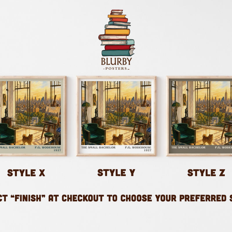 The Small Bachelor literary print in frame leaning in hallway – satire wall art