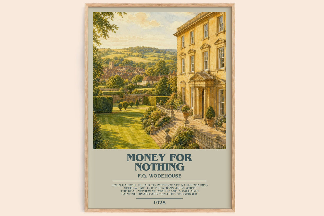 Money for Nothing bookish book poster by P.G. Wodehouse – framed literary art print