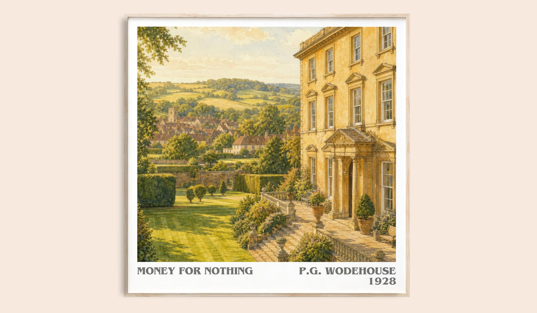 Money for Nothing literary book poster by P.G. Wodehouse – framed literary art print