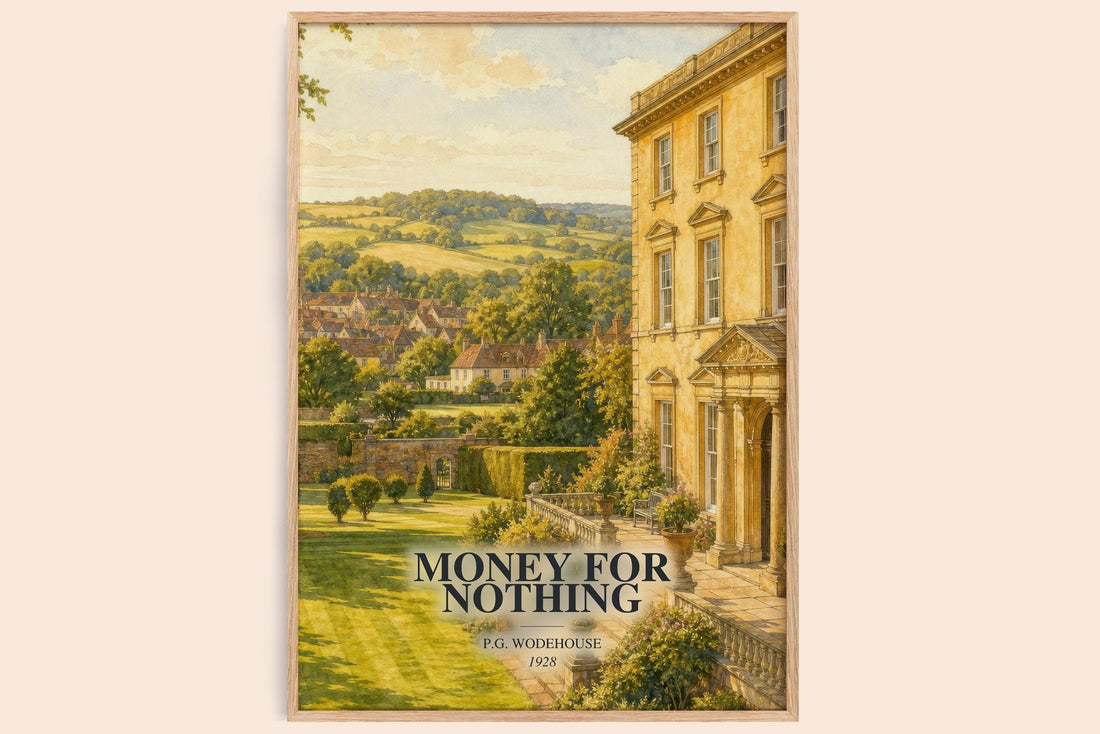 Money for Nothing watercolour book poster by P.G. Wodehouse – framed literary art print