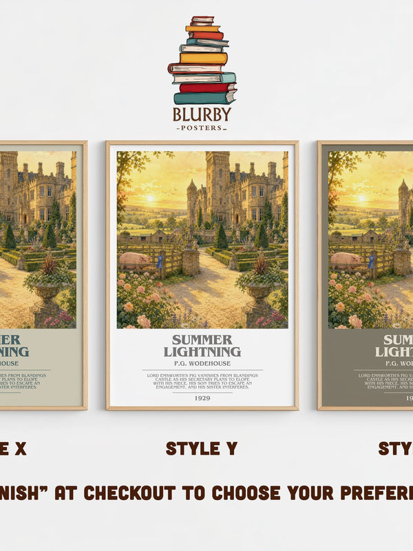 Summer Lightning bookish print in frame leaning in hallway – satire wall art