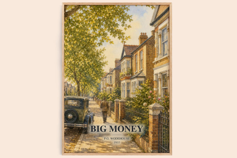 Big Money watercolour book poster by P.G. Wodehouse – framed literary art print