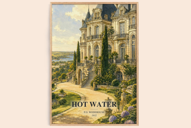 Hot Water watercolour book poster by P.G. Wodehouse – framed literary art print