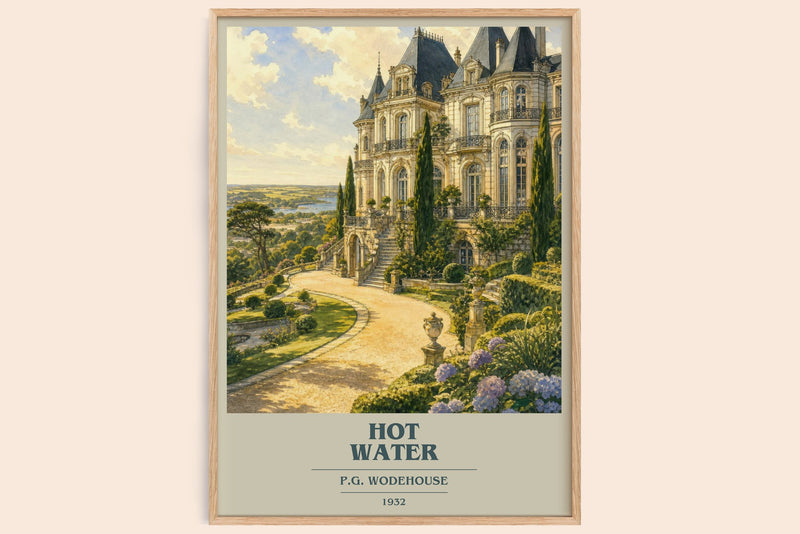 Hot Water book cover book poster by P.G. Wodehouse – framed literary art print