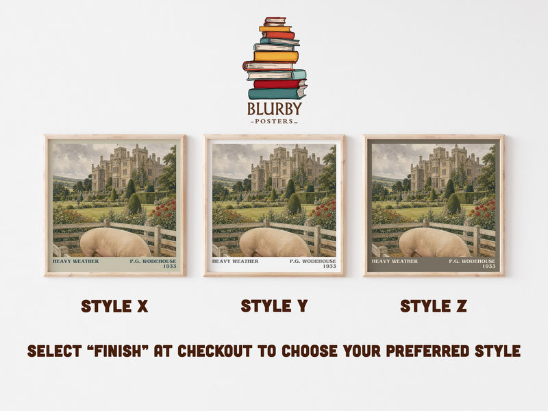 Heavy Weather literary print in frame leaning in hallway – satire wall art
