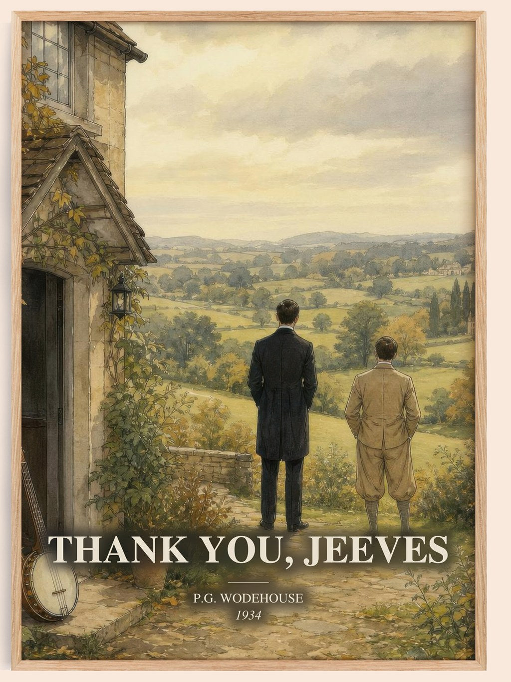 Thank You, Jeeves watercolour book poster by P.G. Wodehouse – framed literary art print