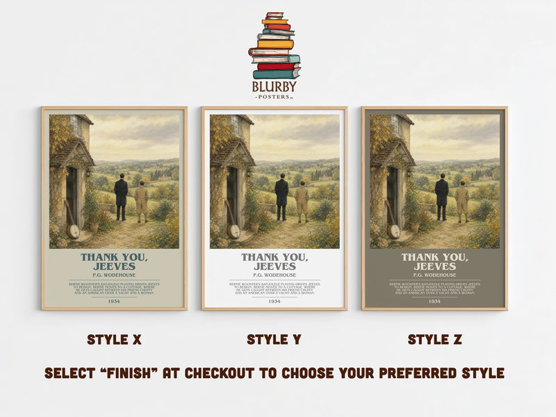 Thank You, Jeeves bookish print in frame leaning in hallway – satire wall art