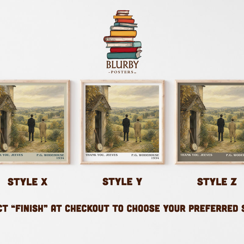 Thank You, Jeeves literary print in frame leaning in hallway – satire wall art