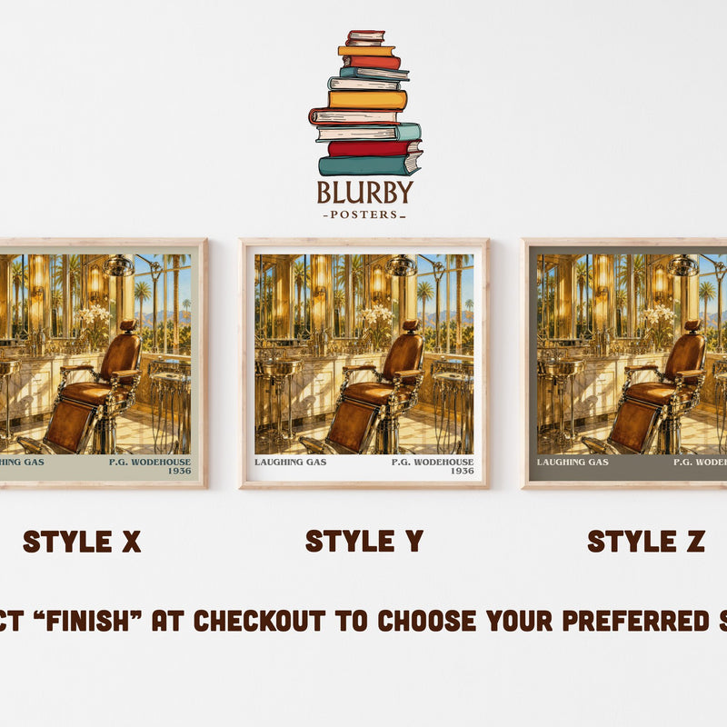 Laughing Gas literary print in frame leaning in hallway – satire wall art
