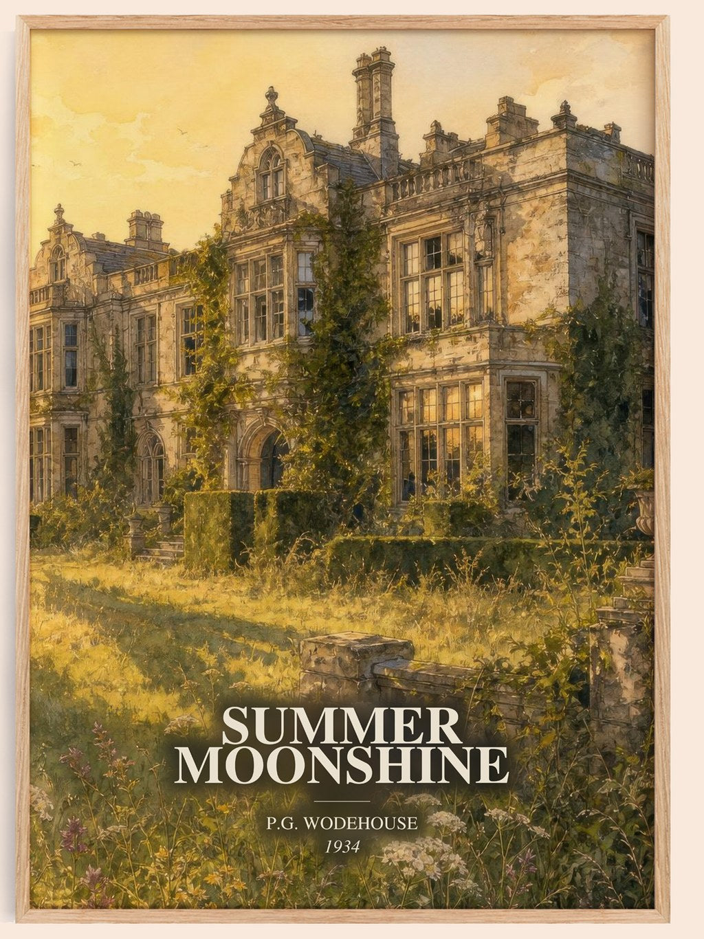 Summer Moonshine watercolour book poster by P.G. Wodehouse – framed literary art print