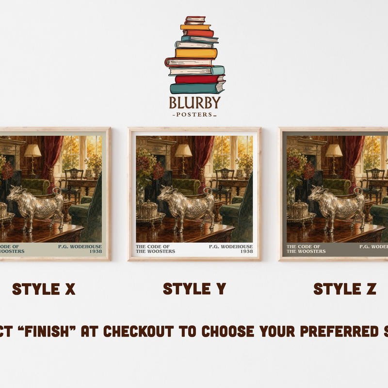 The Code of the Woosters literary print in frame leaning in hallway – satire wall art