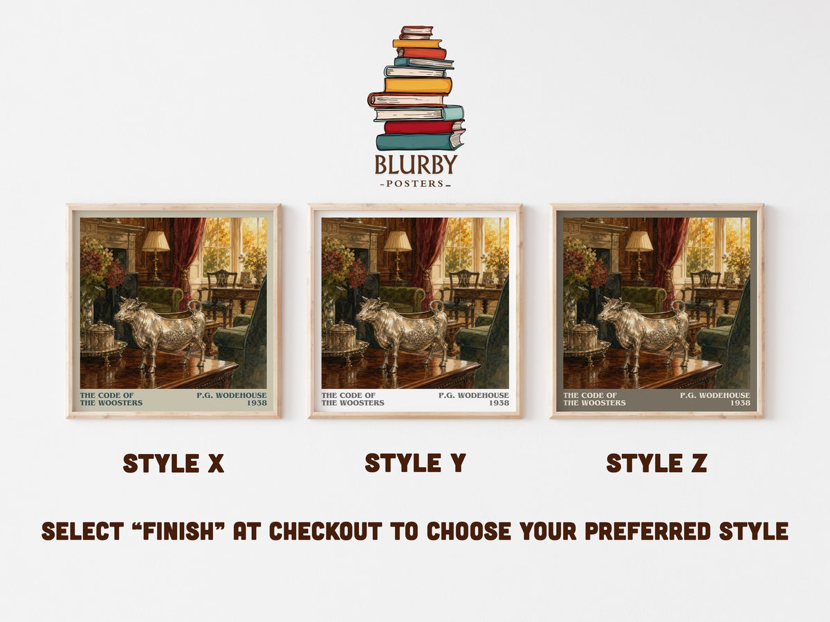 The Code of the Woosters literary print in frame leaning in hallway – satire wall art (mockup)