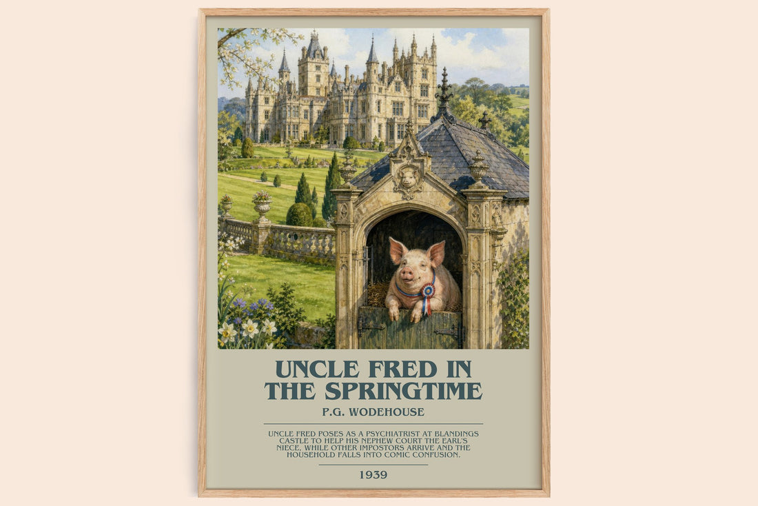 Uncle Fred in the Springtime bookish book poster by P.G. Wodehouse – framed literary art print