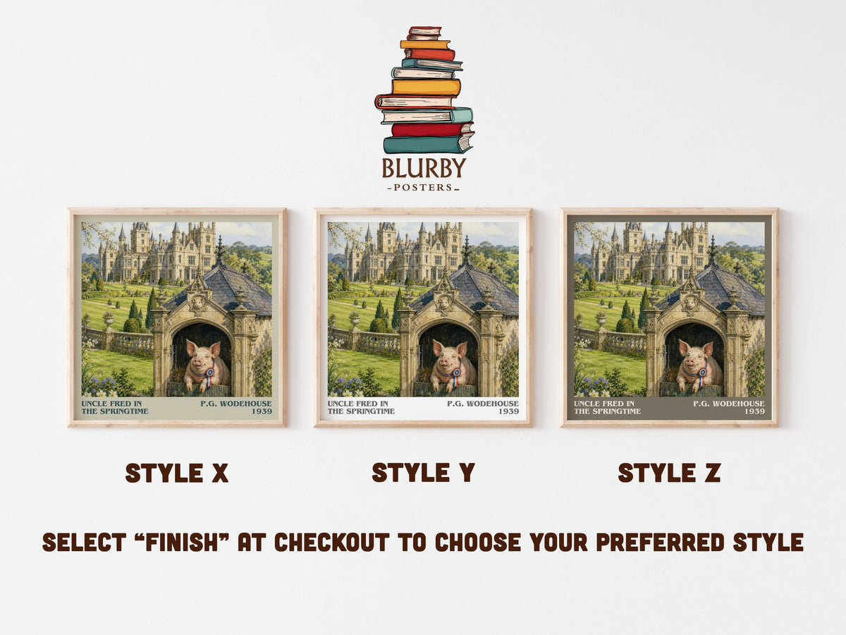 Uncle Fred in the Springtime literary print in frame leaning in hallway – satire wall art (mockup)