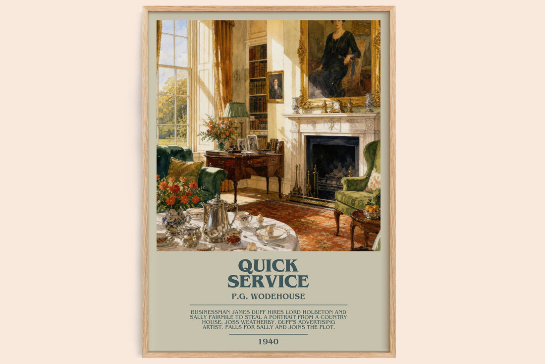 Quick Service bookish book poster by P.G. Wodehouse – framed literary art print