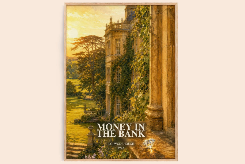 Money in the Bank watercolour book poster by P.G. Wodehouse – framed literary art print